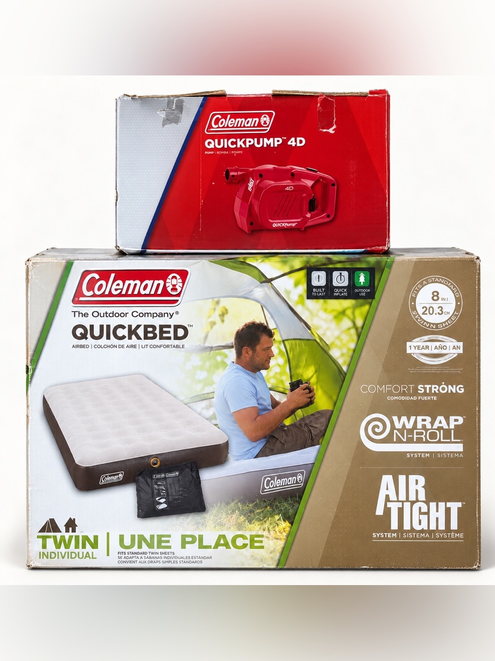 Coleman Twin QuickBed Air Mattress + QuickPump 4D Battery Pump Bundle
